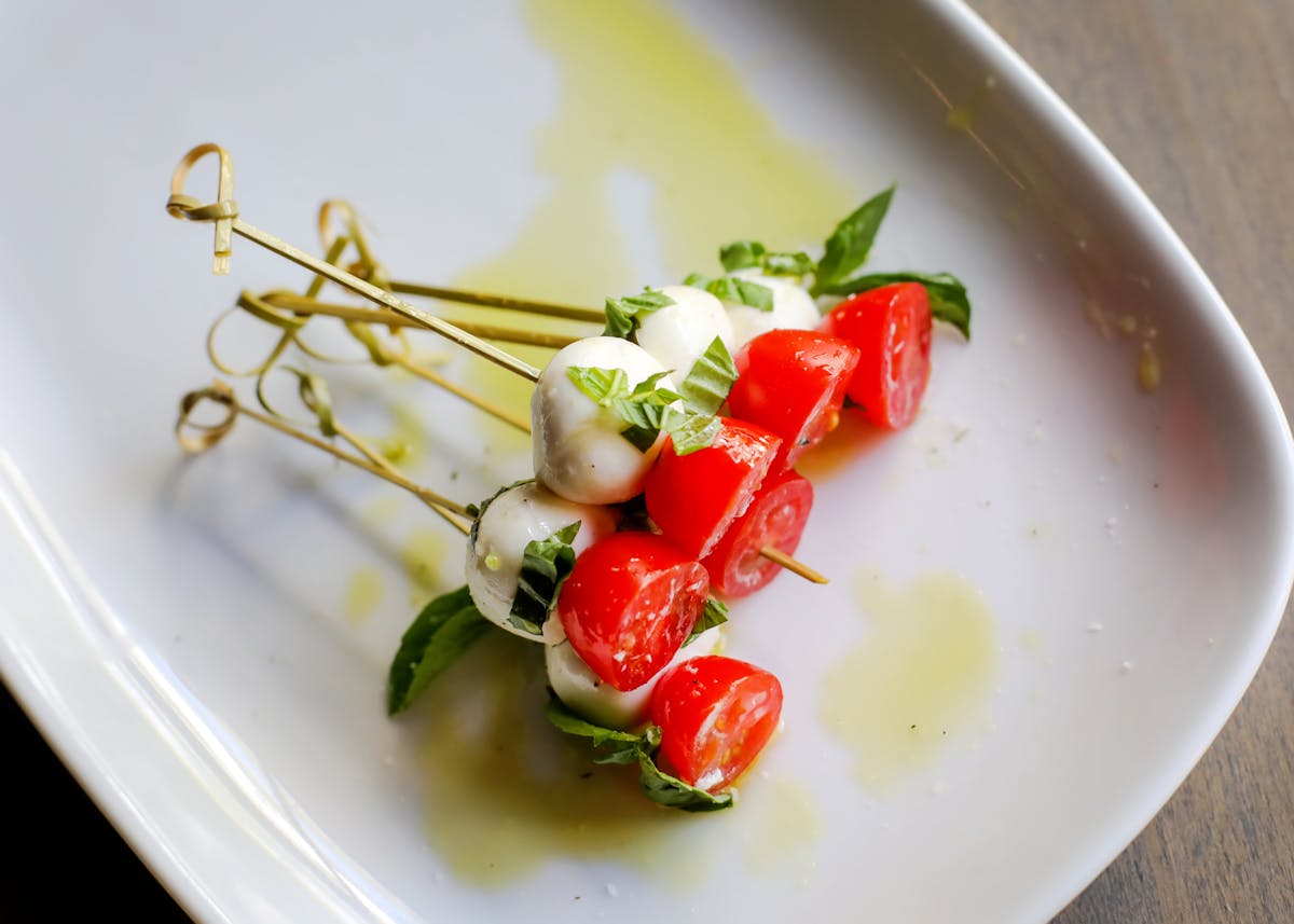 a tomato and cheese brochette